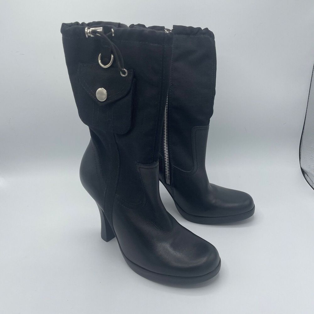 Steve Madden Size 5‎ 1/2 B Pocket Zipper Leather Boots 4 inch heels Brazil Black